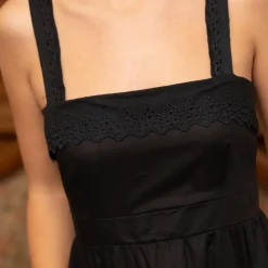 Robe midi avec broderie Sandra noir en coton