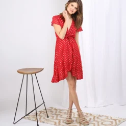 Robe portefeuille à pois doré Marina en viscose