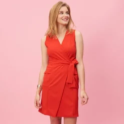 Robe portefeuille ceinturée unie rouge