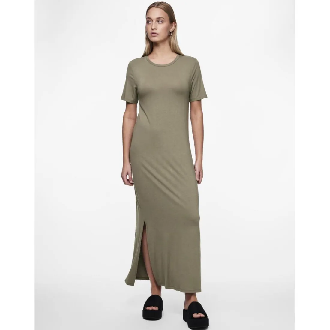 Robe T-shirt maxi en viscose Sofia vert Cléo Yara