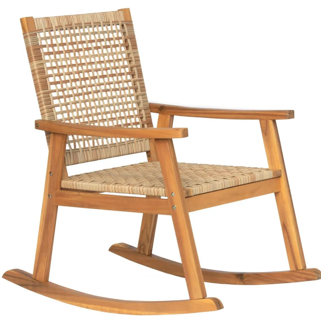 Rocking chair intérieur extérieur en acacia et corde Marron