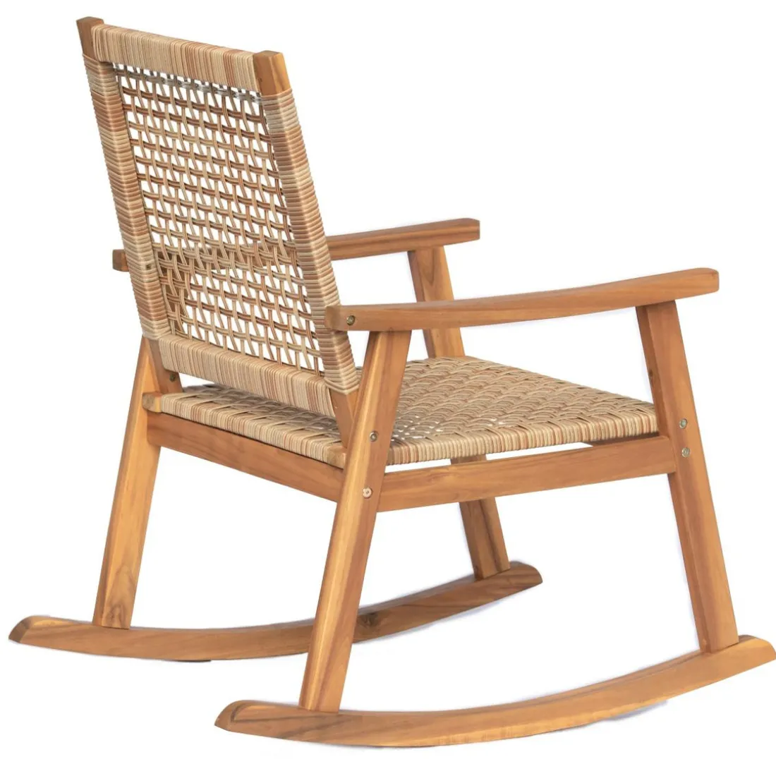 Rocking chair intérieur extérieur en acacia et corde Marron
