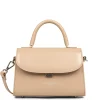 Sac à main à rabat avec fermoir S Suave Even beige foncé en cuir