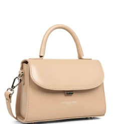 Sac à main à rabat avec fermoir S Suave Even beige foncé en cuir