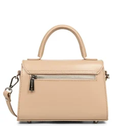 Sac à main à rabat avec fermoir S Suave Even beige foncé en cuir