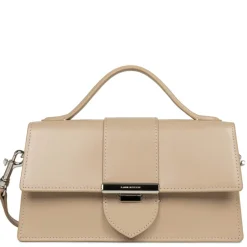 Sac baguette à rabat avec fermoir M Paris Ily beige foncé en cuir