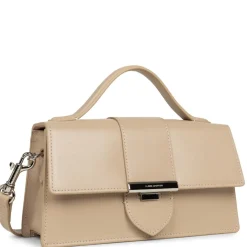 Sac baguette à rabat avec fermoir M Paris Ily beige foncé en cuir