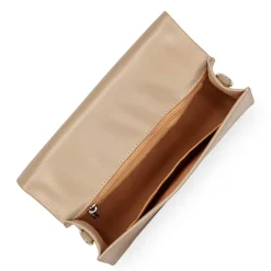 Sac baguette à rabat avec fermoir M Paris Ily beige foncé en cuir