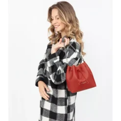 Sac Bourse à Lacets Coulissants Rouge Taille S PUR & ELEMENT CITY en cuir