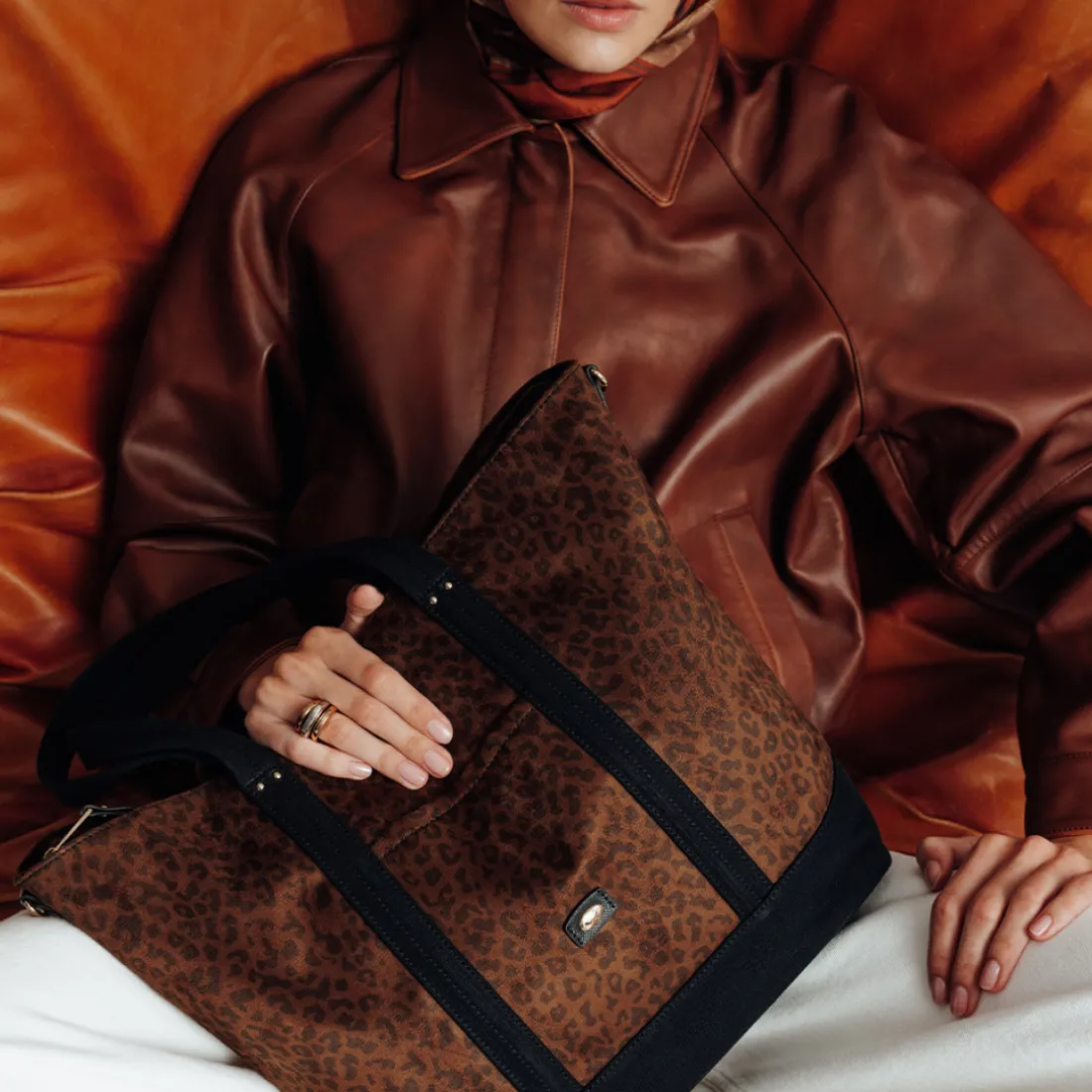 Sac cabas porté main LEONIE Imprimé Fauve Cate