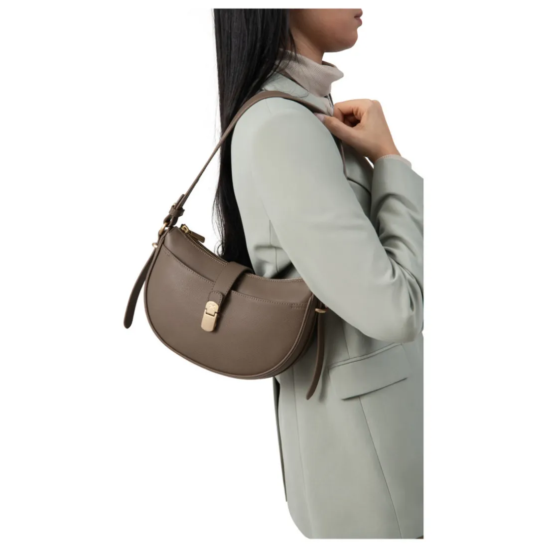 Sac porté épaule 1 anse AUDE Taupe Pax en cuir