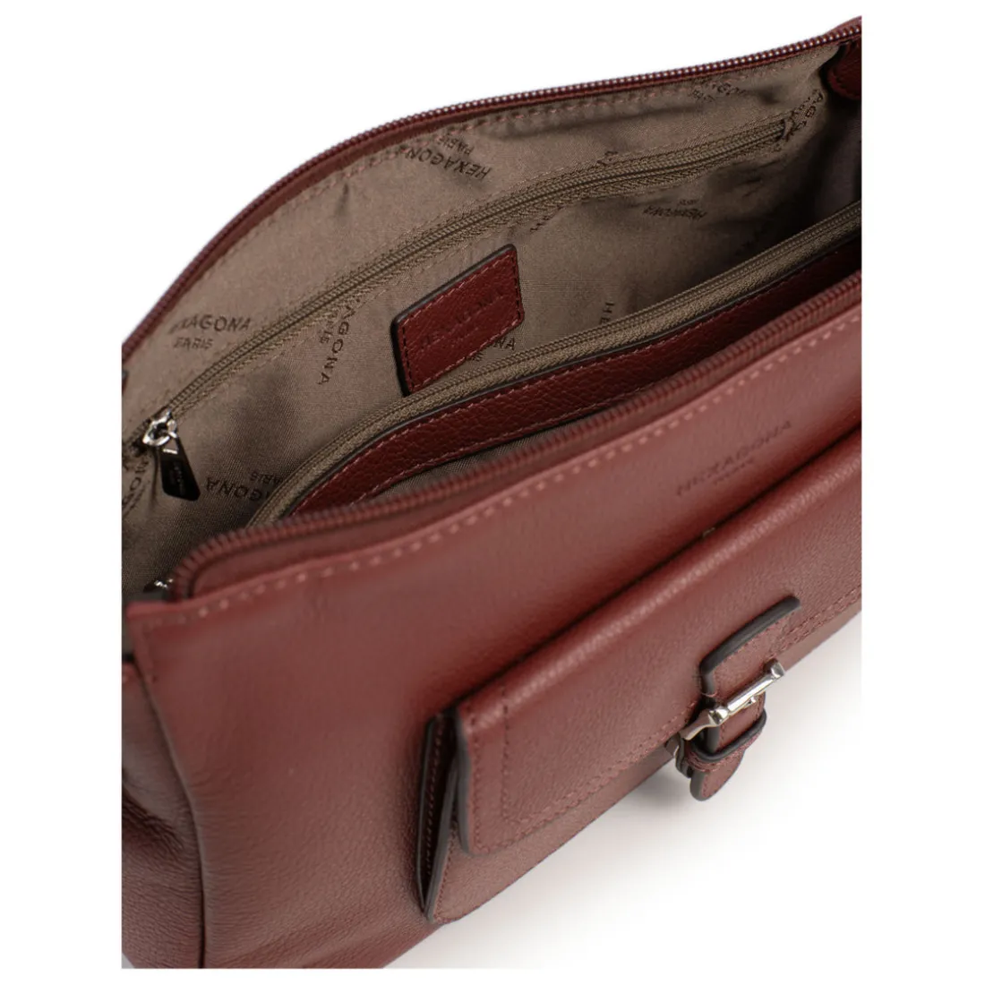 Sac porté épaule 1 anse MIRABELLE Bordeaux en cuir Pia