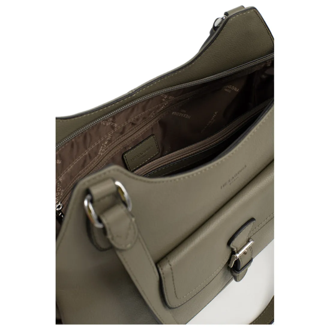 Sac porté épaule 2 anses MIRABELLE Olive en cuir Lyra