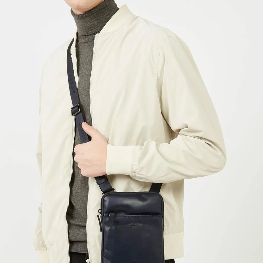 Sacoche zippée S Capital bleu foncé en cuir