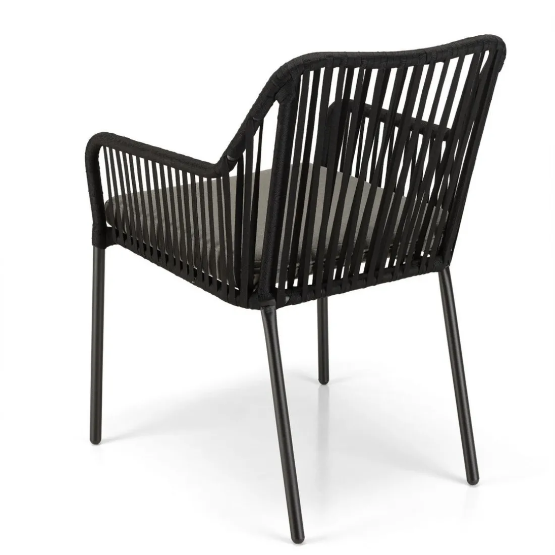 Salon de jardin 2 personnes Table ronde 70x70cm et 2 fauteuils gris et noirs en cordage