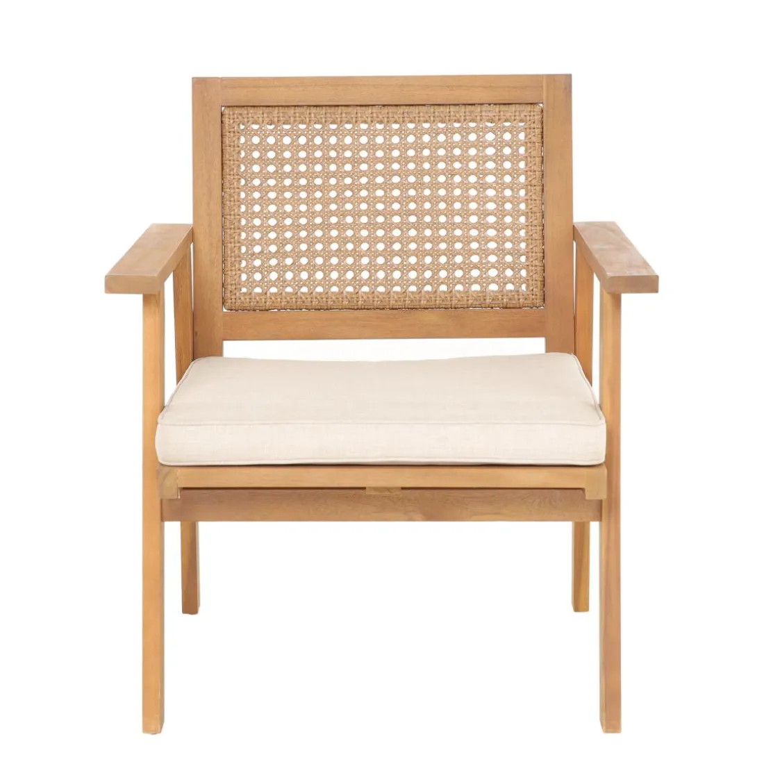 Salon de jardin en rotin et bois massif avec tissu beige TEMUCO style scandinave