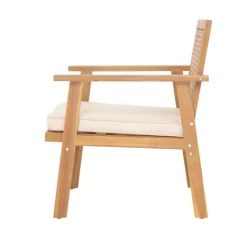 Salon de jardin en rotin et bois massif avec tissu beige TEMUCO style scandinave