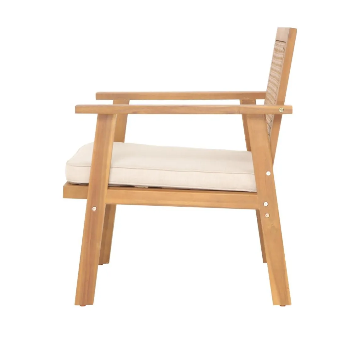 Salon de jardin en rotin et bois massif avec tissu beige TEMUCO style scandinave