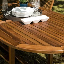 Salon de jardin HANNA en bois teck huilé 8/10 personnes - ensemble de jardin : 1 table ovale extensible 180/240*100 cm et 6 chaises.