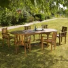 Salon de jardin HANNA en bois teck huilé 8/10 personnes - ensemble de jardin : 1 table ovale extensible 180/240*100 cm et 6 fauteuils empilables