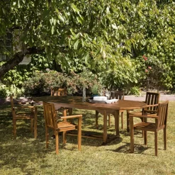 Salon de jardin HANNA en bois teck huilé 8/10 personnes - ensemble de jardin : 1 table ovale extensible 180/240*100 cm et 6 fauteuils empilables