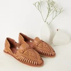 Sandale tressee camel - ALEGRE en cuir