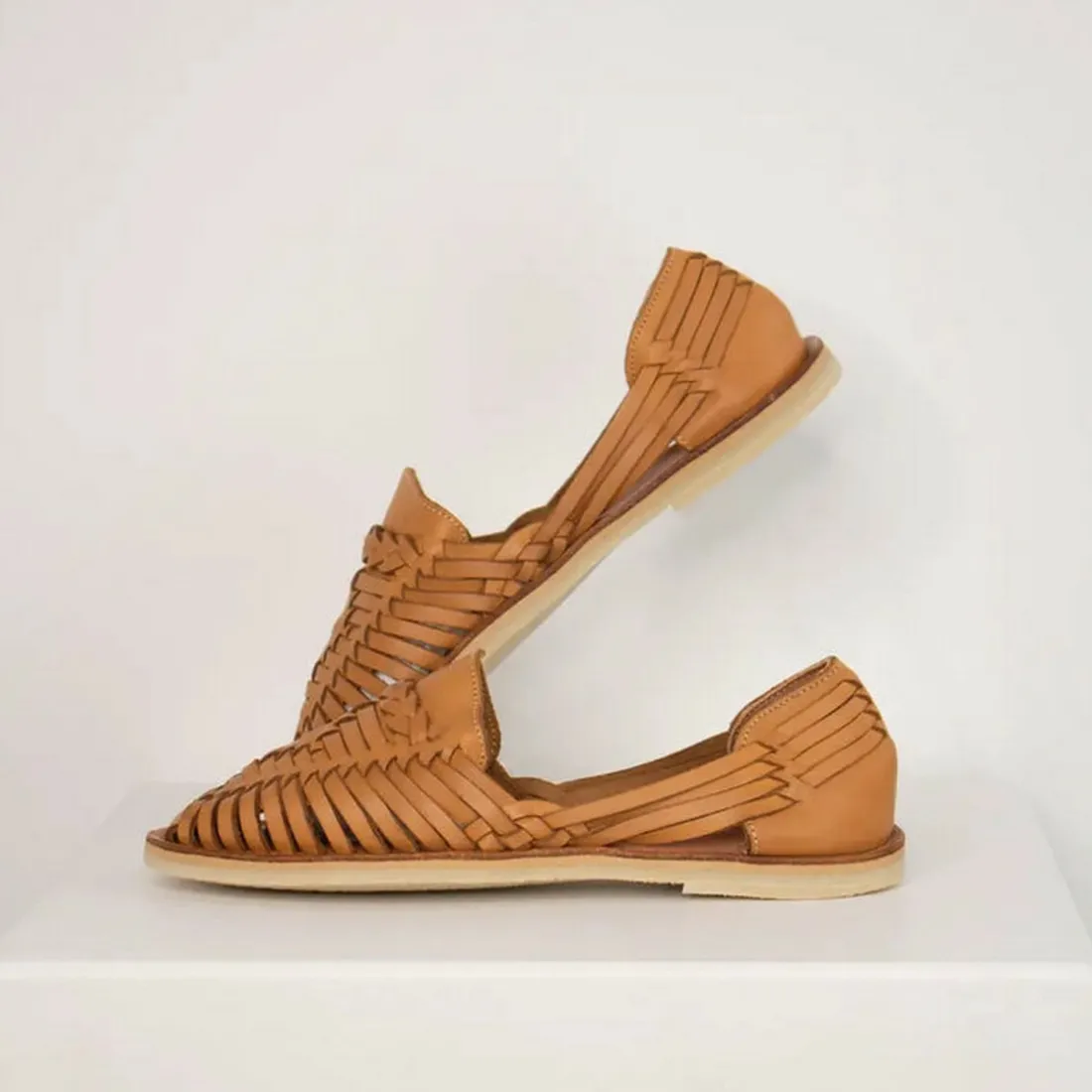 Sandale tressee camel - ALEGRE en cuir