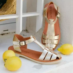 Sandale tressee champagne MATHILDA en cuir