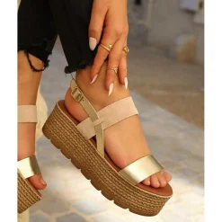 Sandales à plateforme femme cuir gold