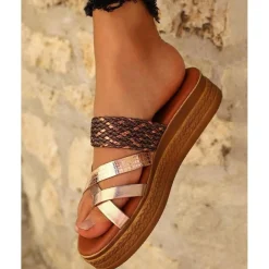 Sandales à plateformes femme cuir champagne
