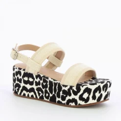Sandales compensées Femme - Beige effet tweed