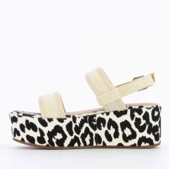 Sandales compensées Femme - Beige effet tweed