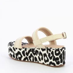 Sandales compensées Femme - Beige effet tweed