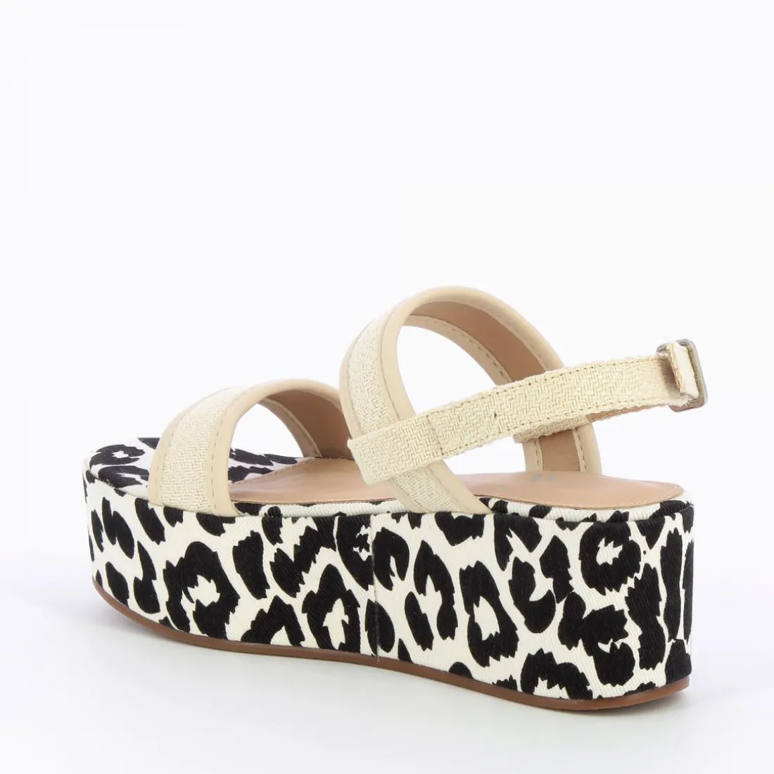 Sandales compensées Femme - Beige effet tweed