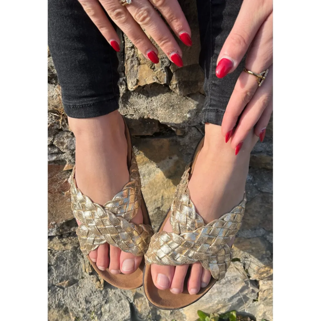 Sandales croisées Femme En Cuir - Doré
