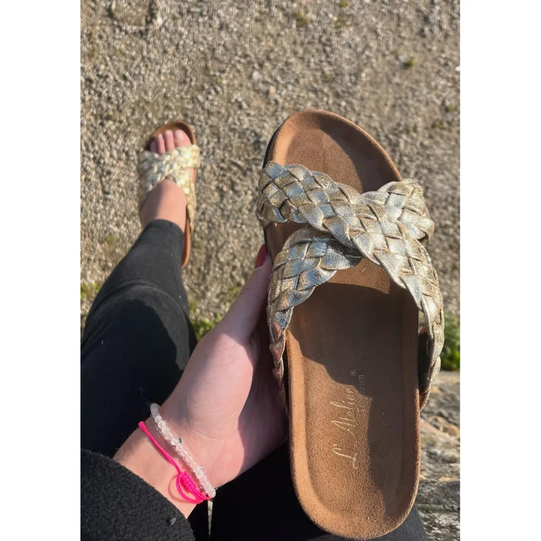 Sandales croisées Femme En Cuir - Doré