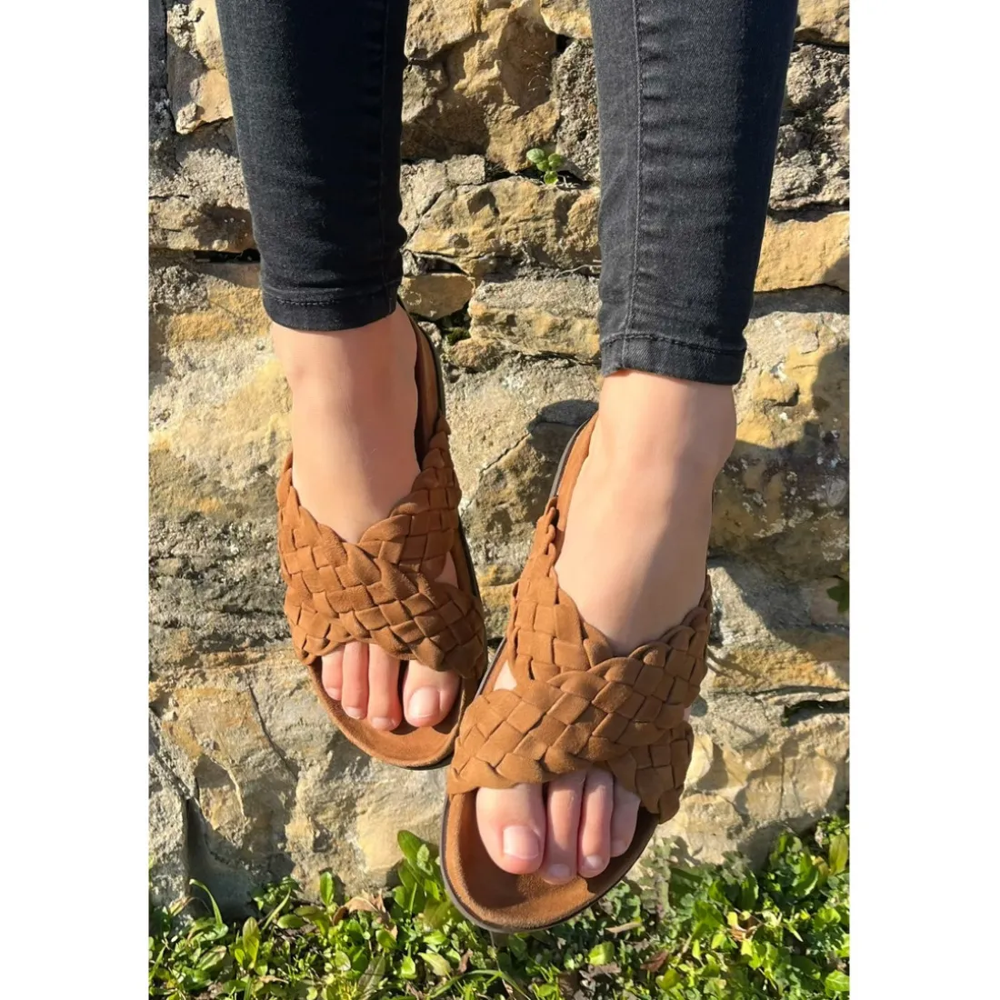Sandales croisées femme En Cuir - Marron