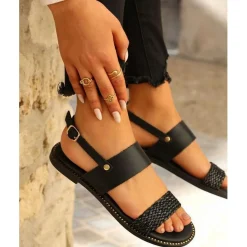 Sandales doubles bride femme cuir noire