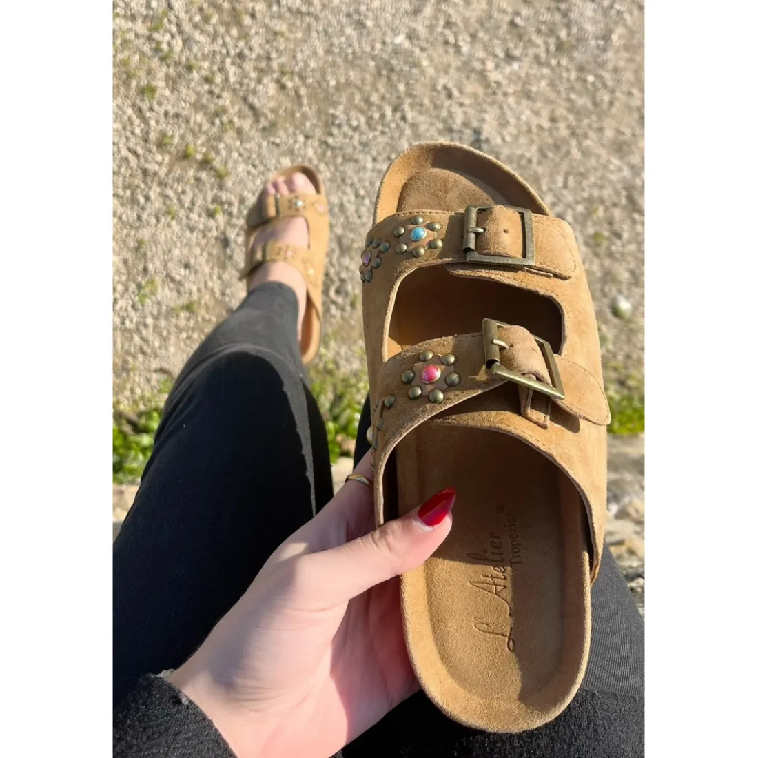 Sandales Femme En Cuir - Jaune marron