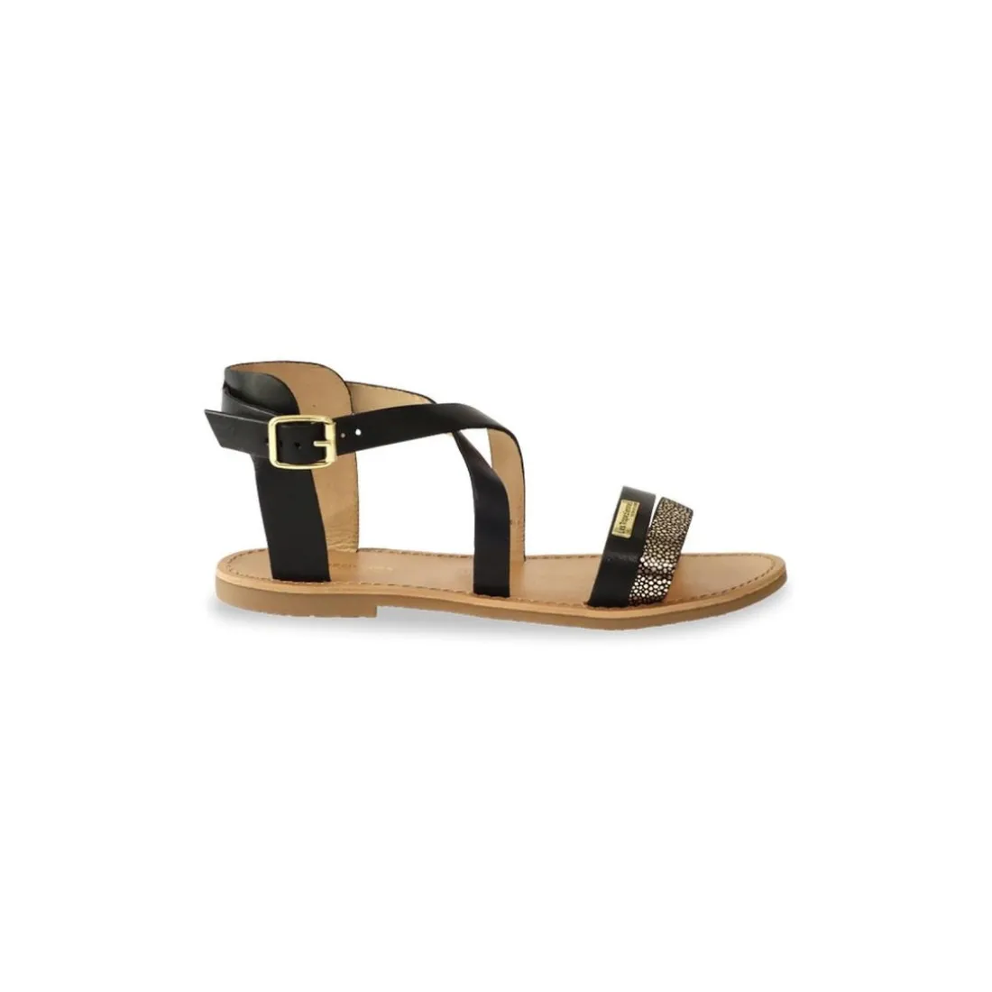 Sandales HIPAZ noir-or en cuir