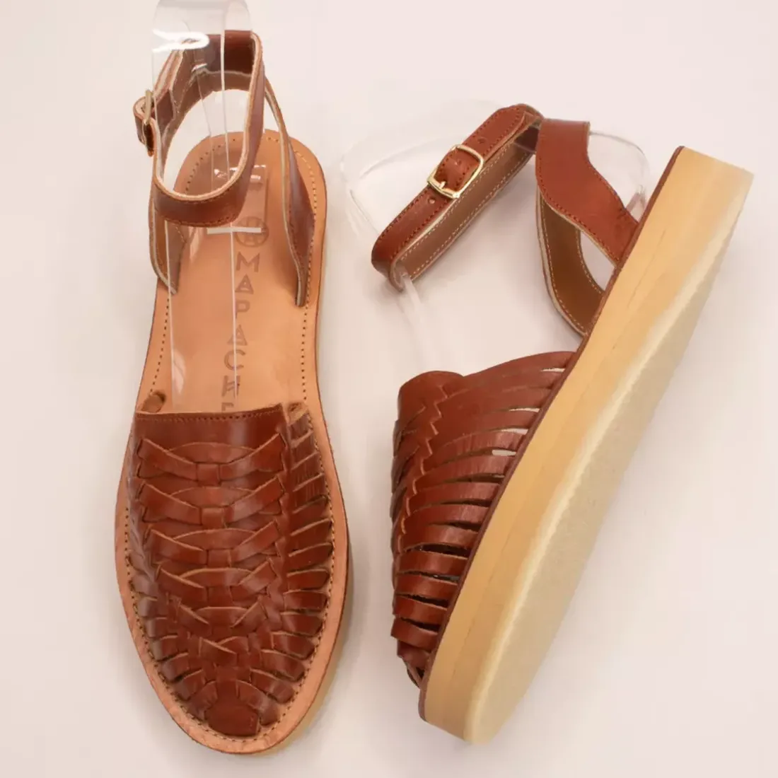Sandales tressées à plateforme LOMA tabac marron en cuir