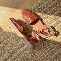 Sandales tressées à plateforme LOMA tabac marron en cuir