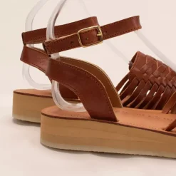 Sandales tressées à plateforme LOMA tabac marron en cuir