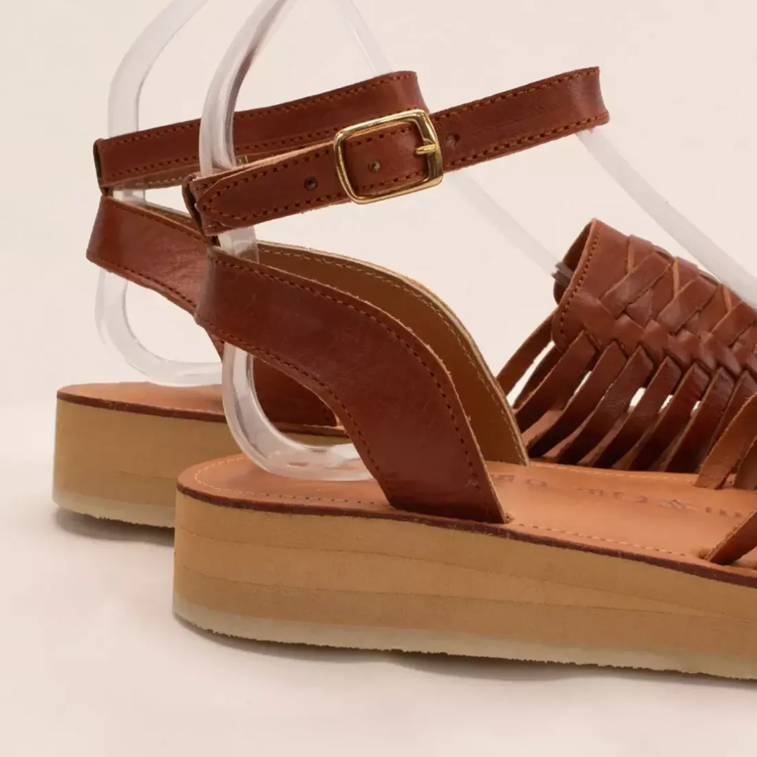 Sandales tressées à plateforme LOMA tabac marron en cuir