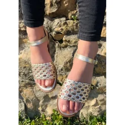 Sandales tressées Femme En Cuir - Doré