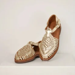 Sandales tressées PEONIA champagne en cuir