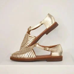 Sandales tressées PEONIA champagne en cuir