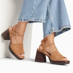 Sandales Tyrah camel à plateforme et talon bois