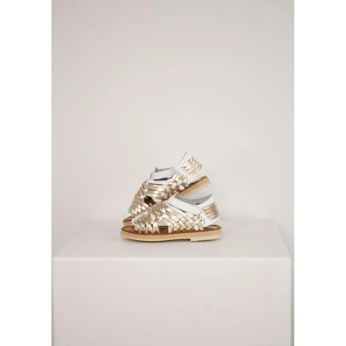 Sandalita en cuir champagne blanc