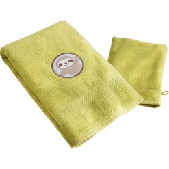Serviette de bain enfant verte PETITES BETES en coton